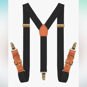 Adjustable Suspenders for Men Bronze Metal Clips Braces with Leather